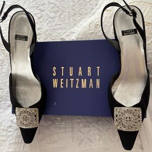 Stuart Weitzman Black Heels with Silver Embellishments